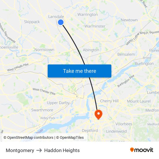 Montgomery to Haddon Heights map