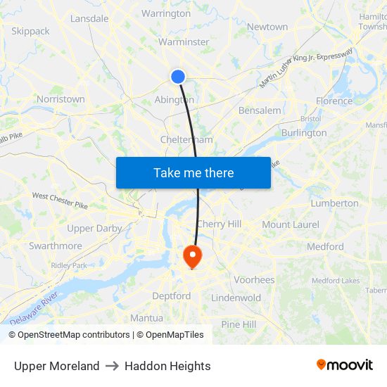 Upper Moreland to Haddon Heights map