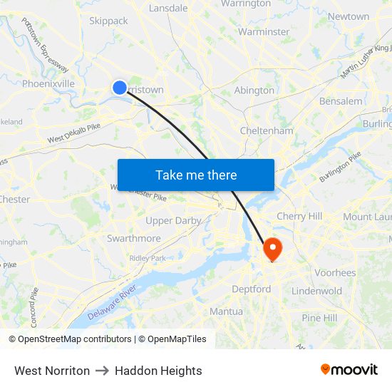 West Norriton to Haddon Heights map