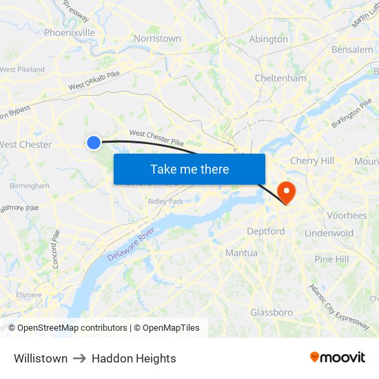 Willistown to Haddon Heights map