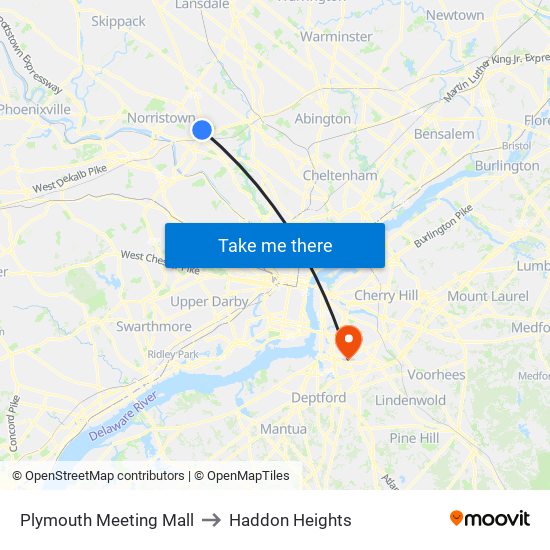Plymouth Meeting Mall to Haddon Heights map
