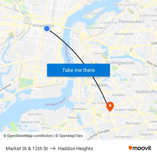 Market St & 12th St to Haddon Heights map