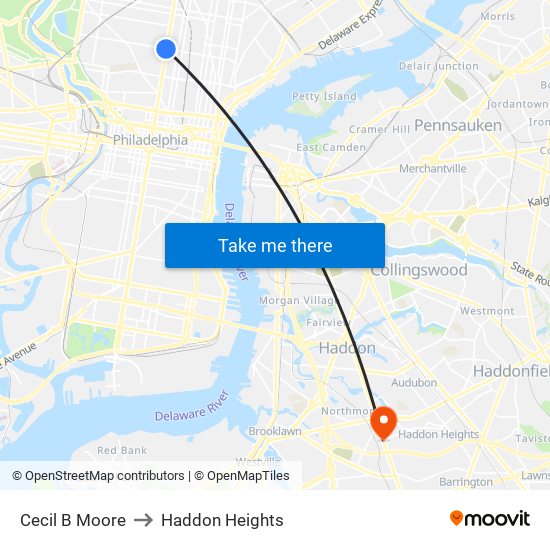 Cecil B Moore to Haddon Heights map