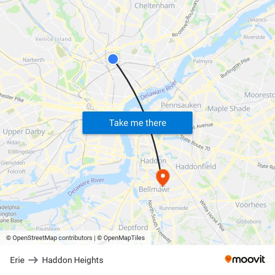 Erie to Haddon Heights map