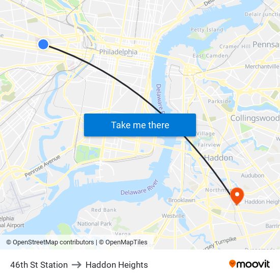46th St Station to Haddon Heights map
