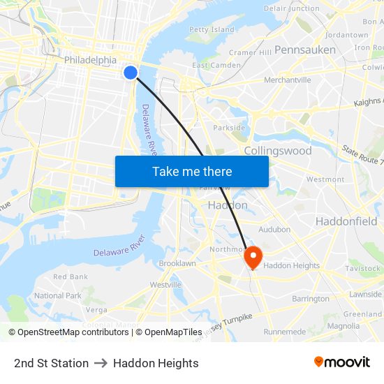 2nd St Station to Haddon Heights map