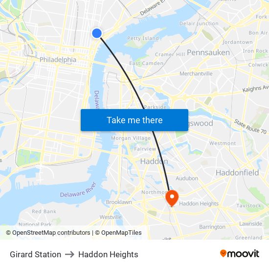 Girard Station to Haddon Heights map