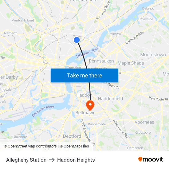 Allegheny Station to Haddon Heights map