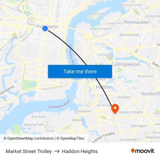 Market Street Trolley to Haddon Heights map