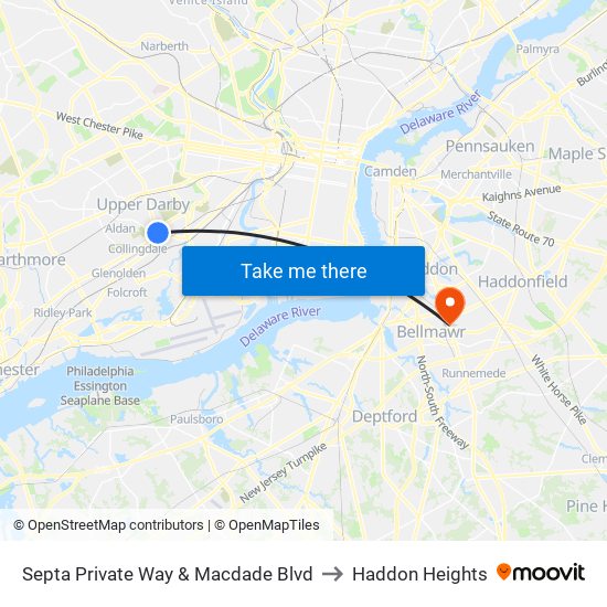 Septa Private Way & Macdade Blvd to Haddon Heights map