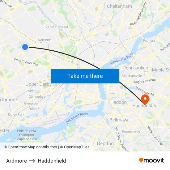 Ardmore to Haddonfield map