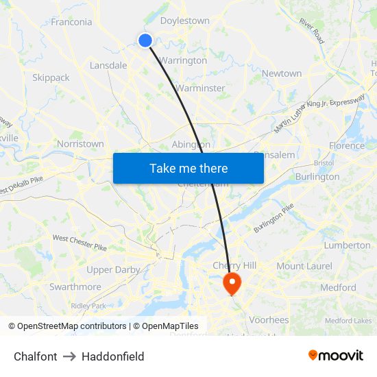 Chalfont to Haddonfield map