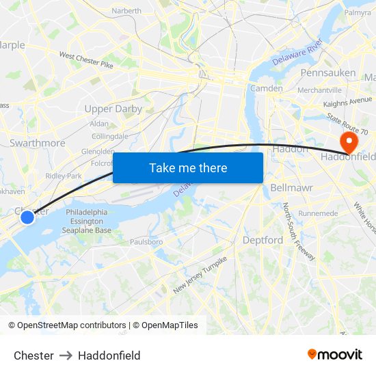 Chester to Haddonfield map