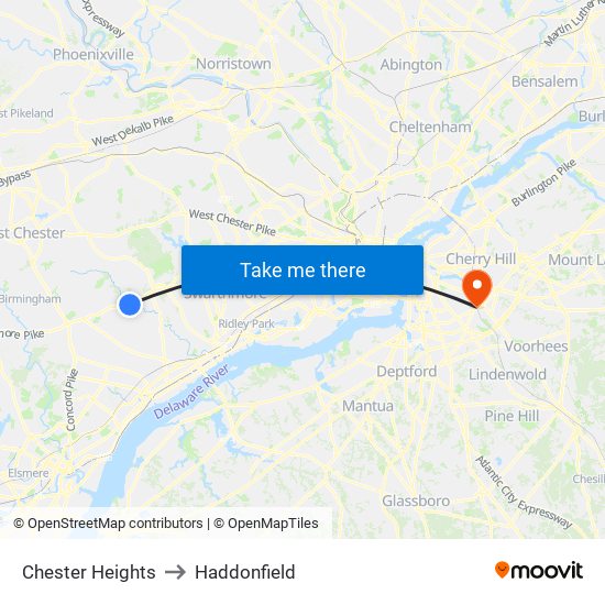 Chester Heights to Haddonfield map