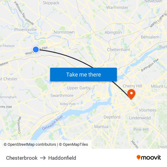 Chesterbrook to Haddonfield map