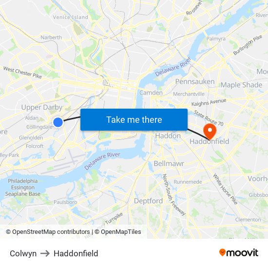 Colwyn to Haddonfield map