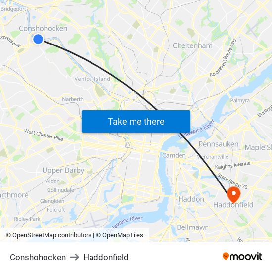 Conshohocken to Haddonfield map