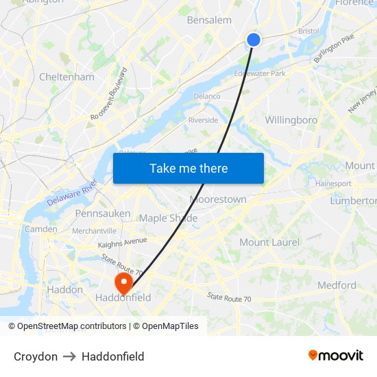 Croydon to Haddonfield map