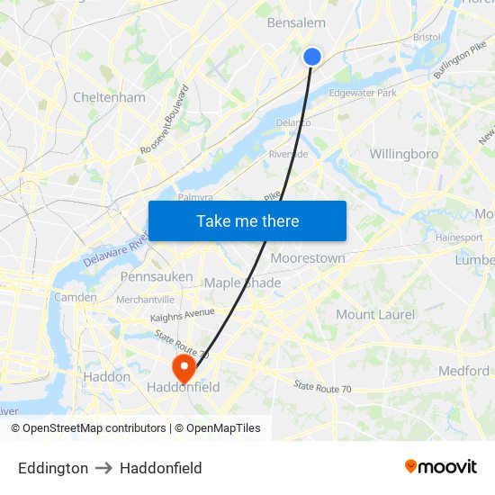 Eddington to Haddonfield map