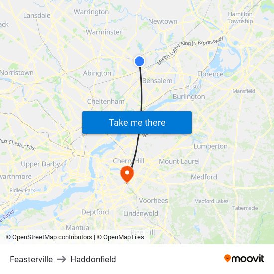 Feasterville to Haddonfield map