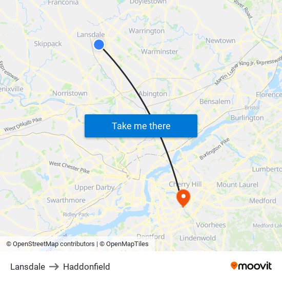 Lansdale to Haddonfield map