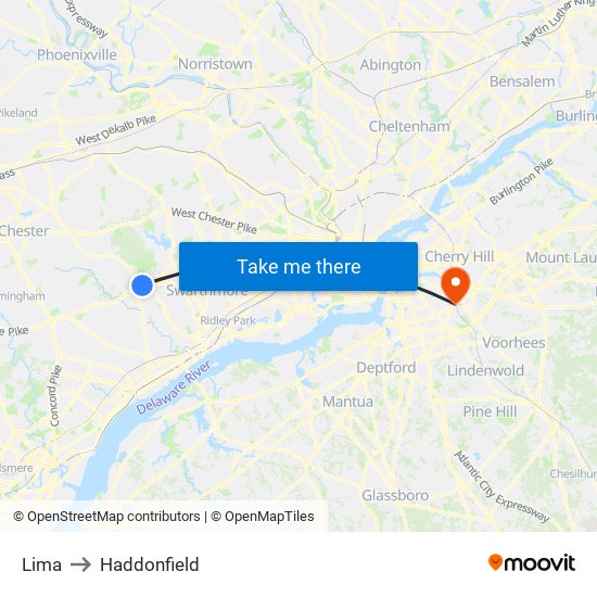 Lima to Haddonfield map