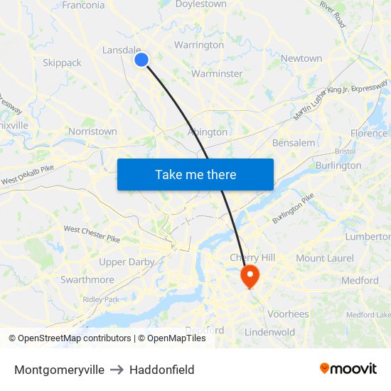 Montgomeryville to Haddonfield map