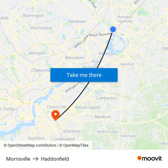 Morrisville to Haddonfield map