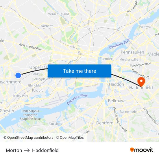 Morton to Haddonfield map