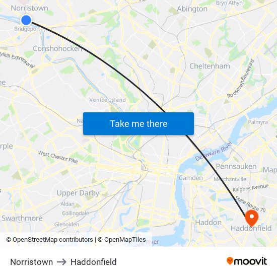 Norristown to Haddonfield map