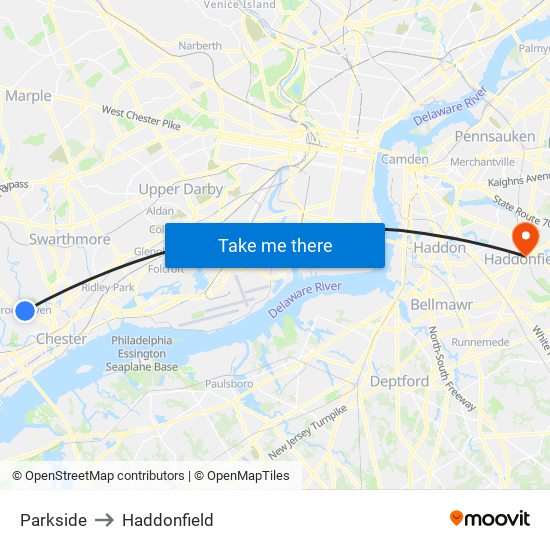 Parkside to Haddonfield map