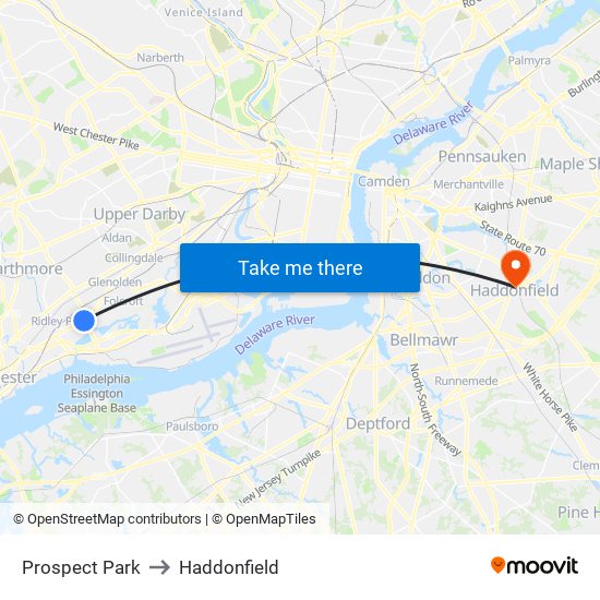 Prospect Park to Haddonfield map