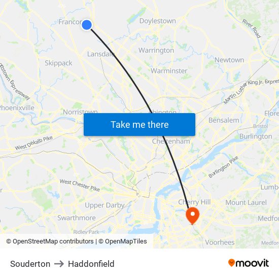 Souderton to Haddonfield map