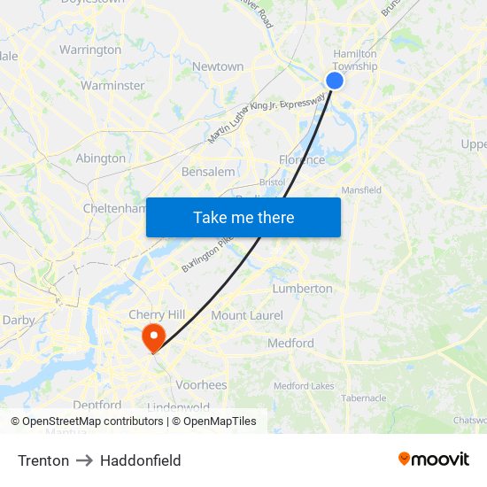Trenton to Haddonfield map