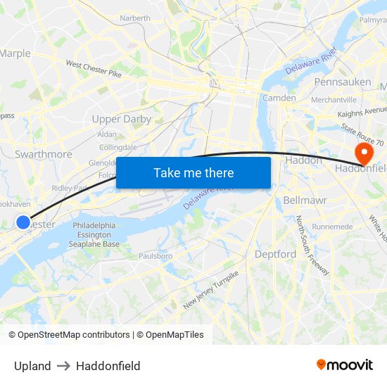 Upland to Haddonfield map