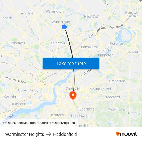 Warminster Heights to Haddonfield map