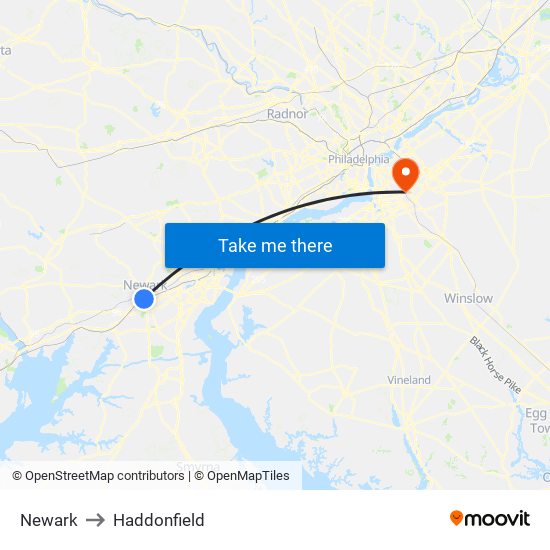 Newark to Haddonfield map