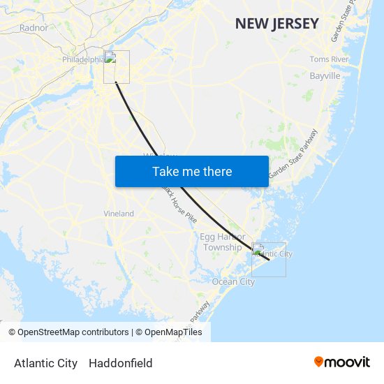Atlantic City to Haddonfield map