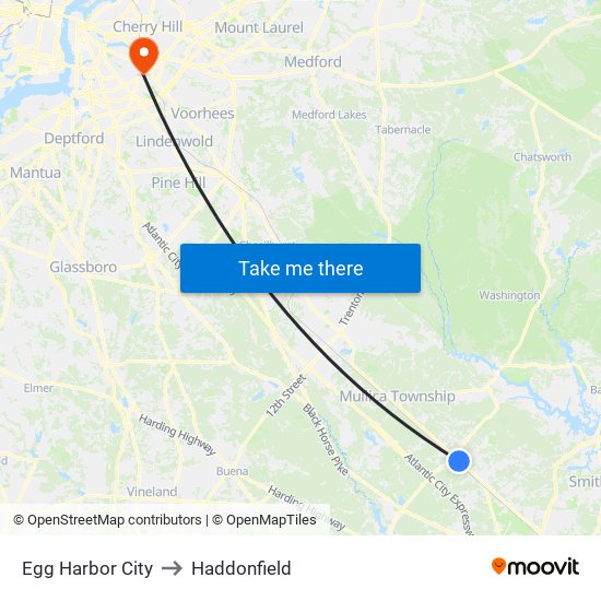 Egg Harbor City to Haddonfield map