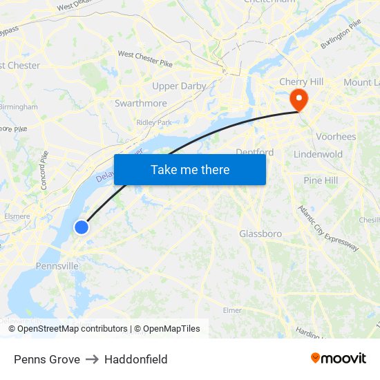 Penns Grove to Haddonfield map