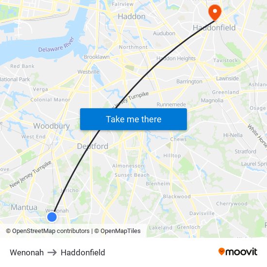 Wenonah to Haddonfield map