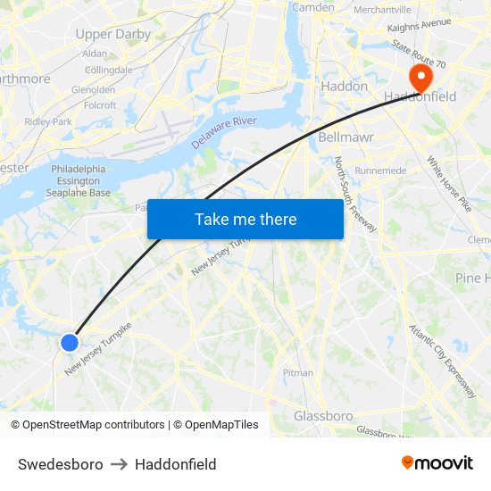 Swedesboro to Haddonfield map