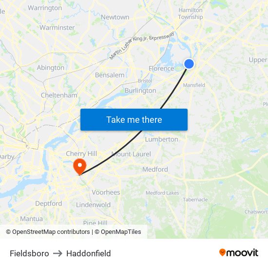 Fieldsboro to Haddonfield map