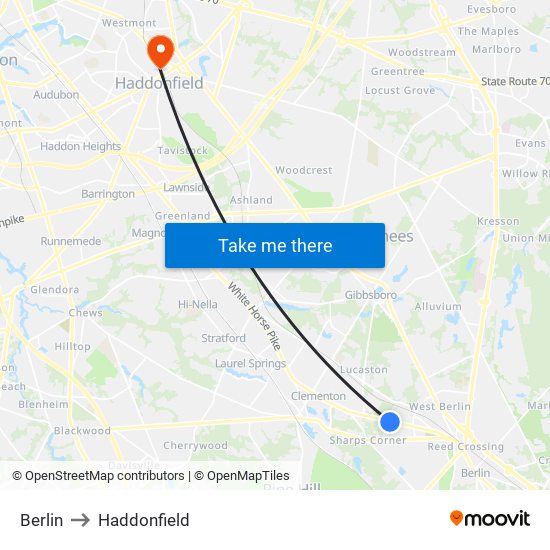 Berlin to Haddonfield map
