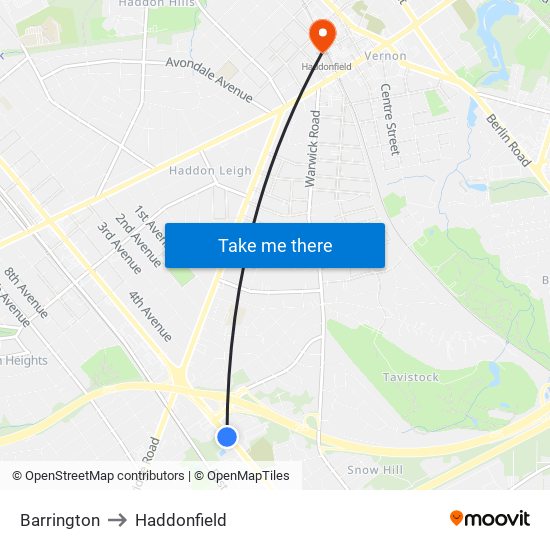 Barrington to Haddonfield map