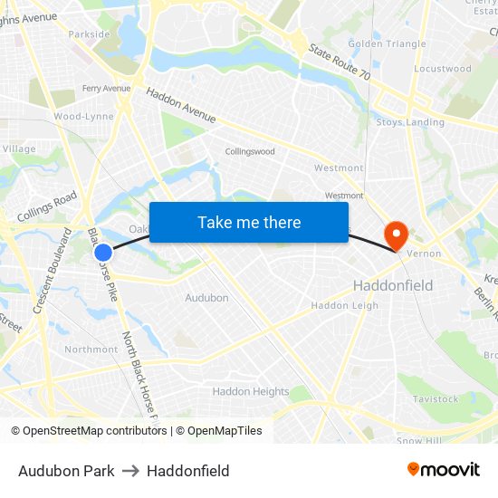 Audubon Park to Haddonfield map