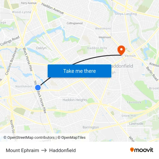 Mount Ephraim to Haddonfield map