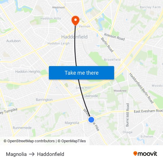 Magnolia to Haddonfield map