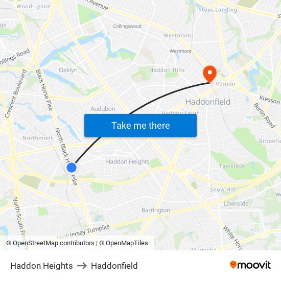 Haddon Heights to Haddonfield map