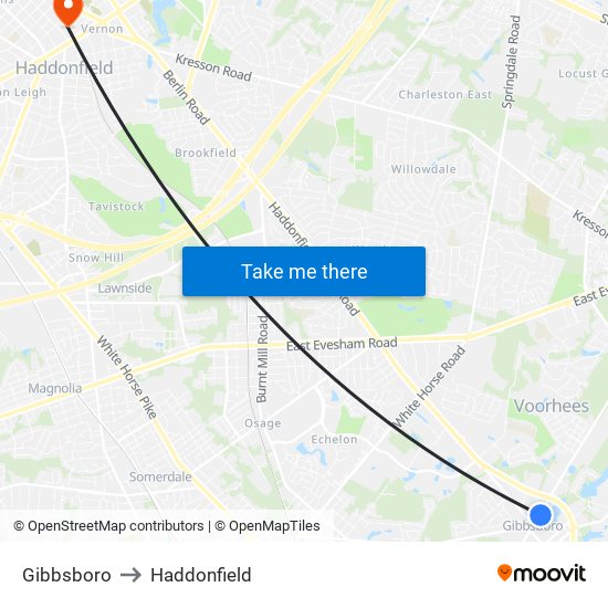 Gibbsboro to Haddonfield map